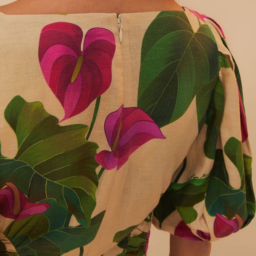 FARM Rio Sand Anthurium Leaves LENZING™ ECOVERO™ Euroflax™ Mini Dress NEW!!! - Picture 2 of 5